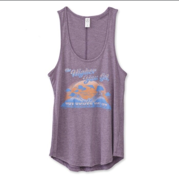 KAVU Racer back Tank in Lilac The Higher You Get Climbing Outdoors Cotton New! - Picture 1 of 7